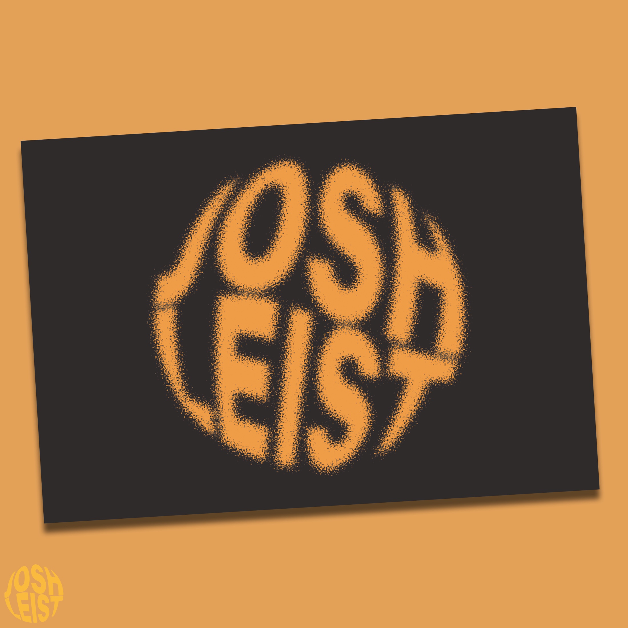 Halftone Josh Leist logo on the front of the black business card