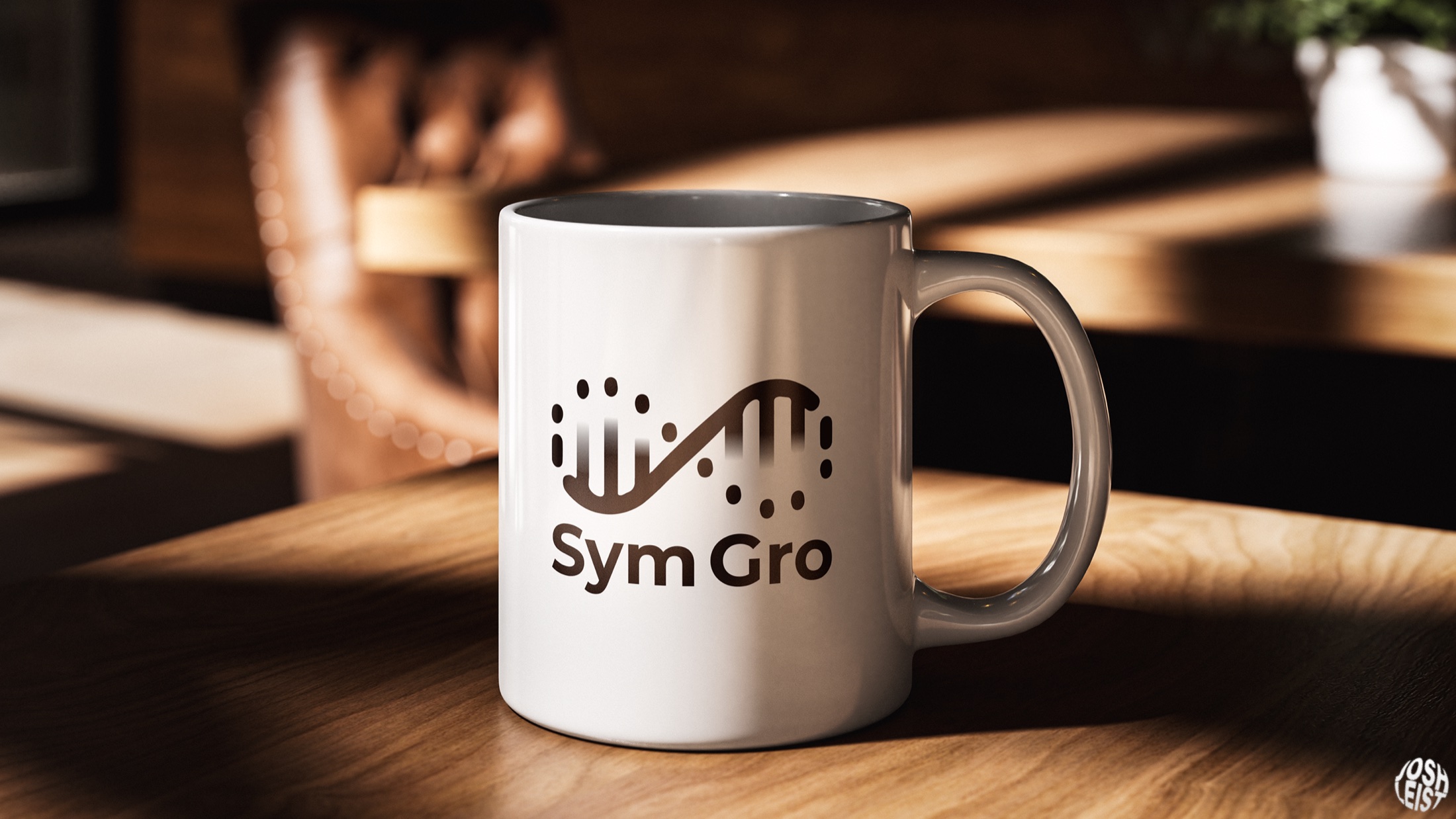 SymGro logo applied to a mug